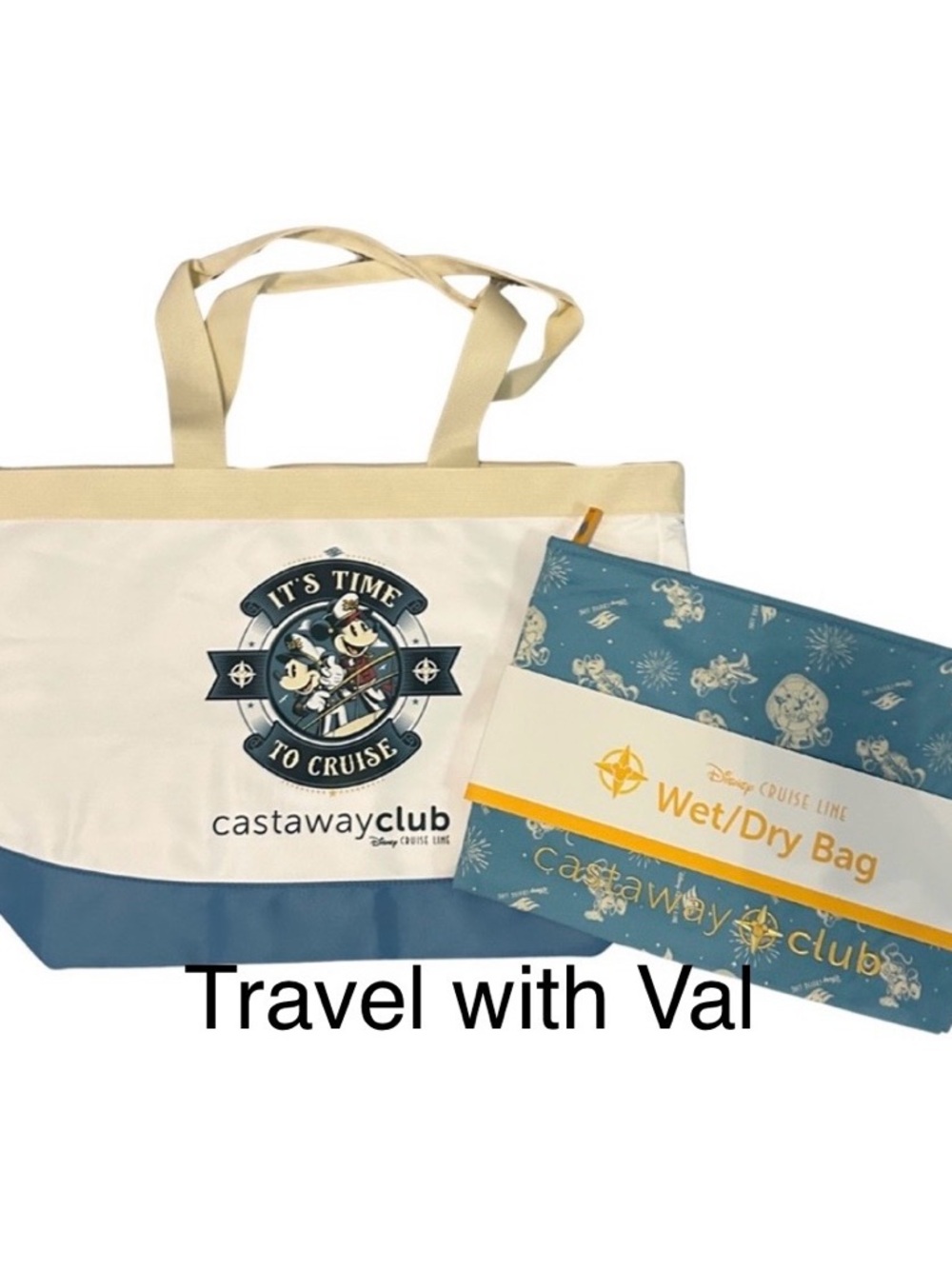 DCL Disney Castaway Club Silver Anniversary Blue and White Tote with Wet/Dry Bag